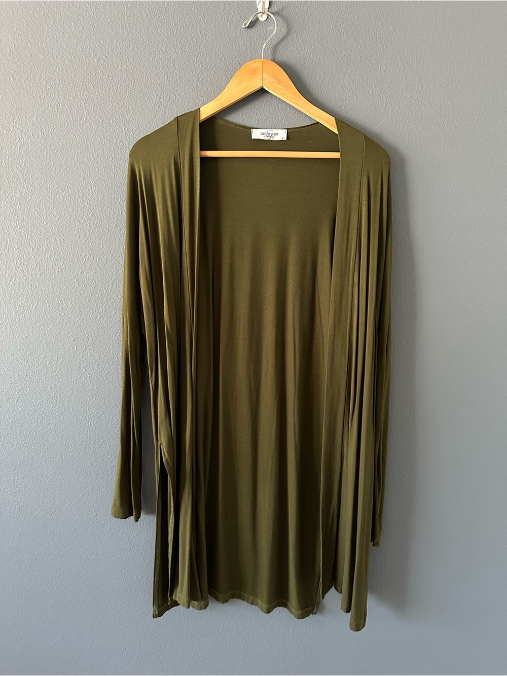 Lightweight Olive Green Open Front Cardigan